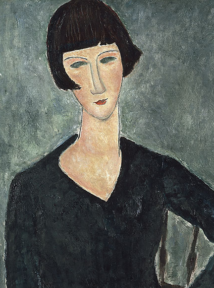 Femme assise à la robe bleue