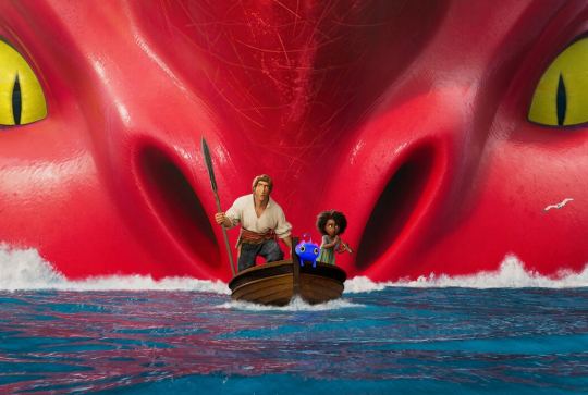 Le monstre des mers : Un dragon derrière une petite embarcation