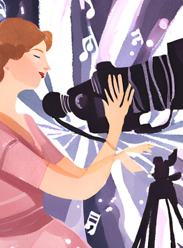 La magie des musiques de films - Orchestre Philarmonique de Nice : Affiche du spectacle, une femme tient une caméra