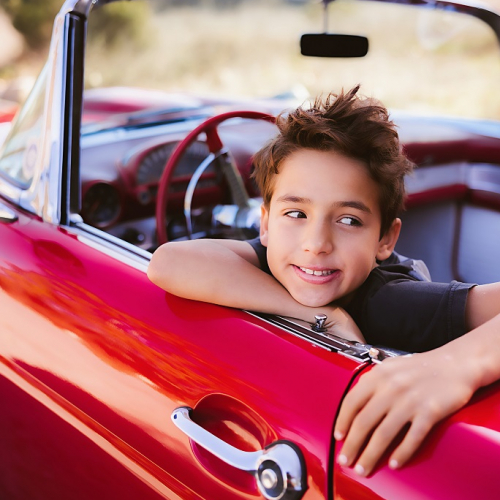 Festival Eclairage Public : Un petit garçon dans une voiture californienne