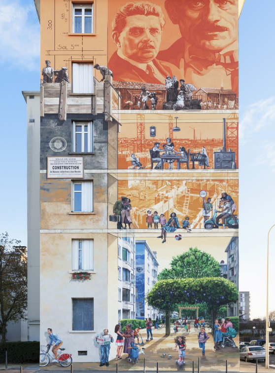 Un des murs peints à voir au Musée Urbain Tony Garnier