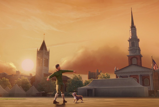 Stubby : Stubby joue avec un soldat dans la cour