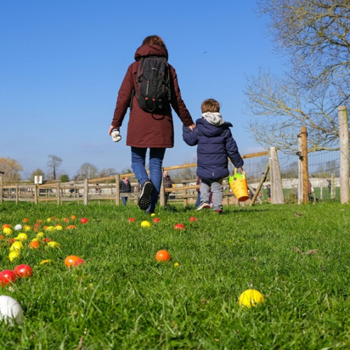 Fête des oeufs aux Fermes de Gally : une maman et son enfant