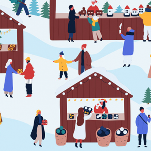 Marché de Noël des Créateurs Dauphiné-Sans Souci : Dessin de petits châlets