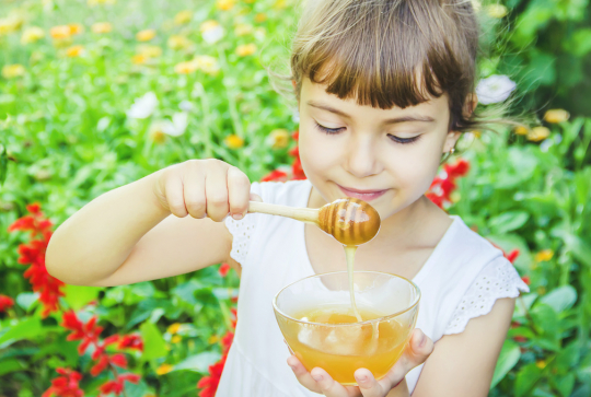 Une fillette déguste du miel