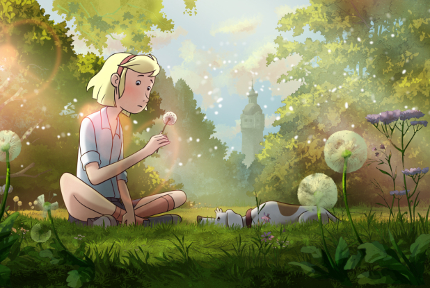 Fritzi dans un parc avec son chien