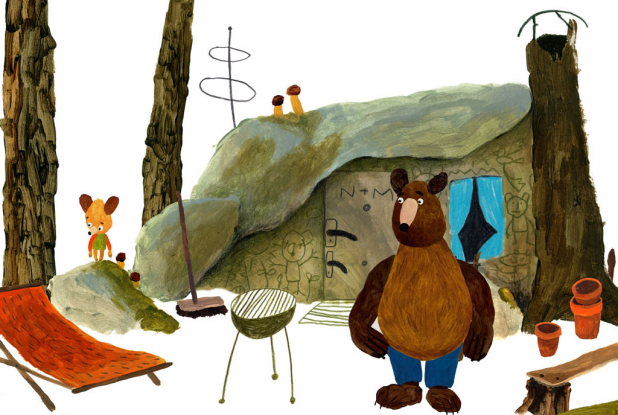 Les Ours gloutons : Nico et Mika devant leur maison