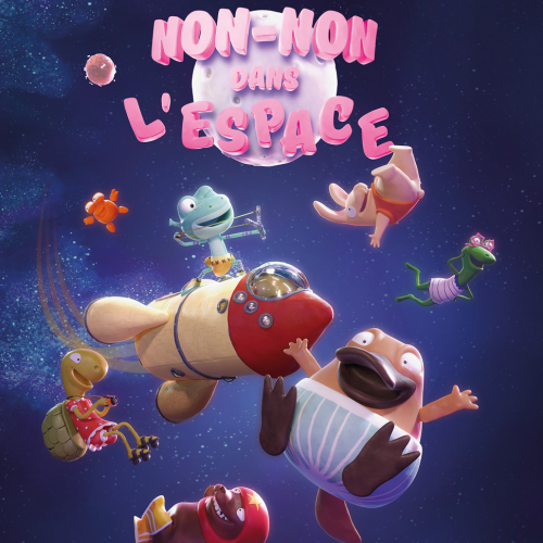 Non-Non dans l'espace : affiche du film, Non-Non et ses amis en apesanteur