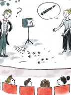 Famillissimo, concert de l'Orchestre National de Lille : Dessin de spectateurs devant un musicien qui a perdu son instrument