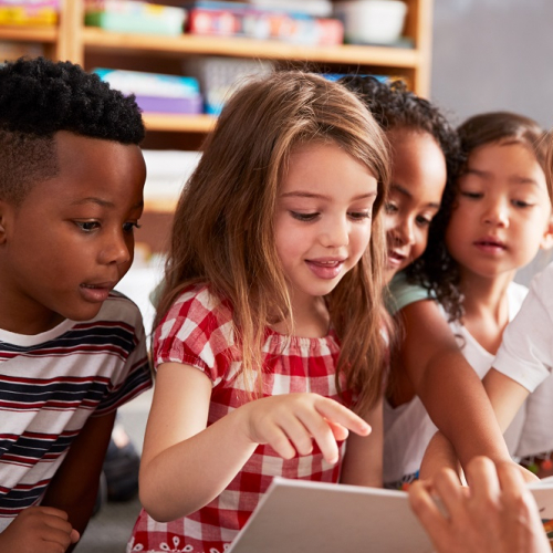 Biblis en folie : Des enfants regardent un livre