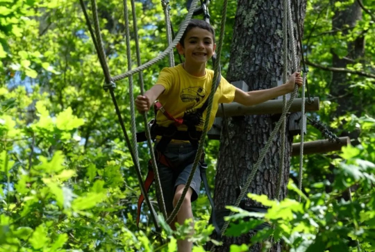 Enfant dans un accrobranche