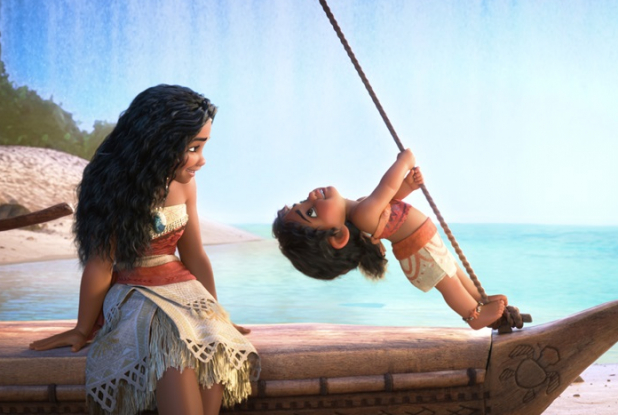 Vaiana 2 : Vaiana et une fillette qui s'étire