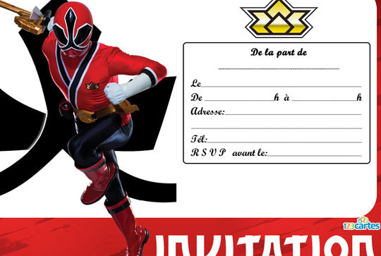 Anniversaire Power Rangers - Carton d'invitation