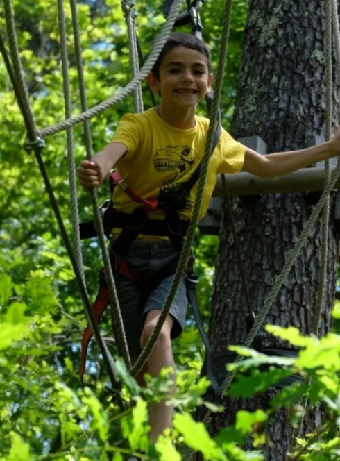 Enfant dans un accrobranche