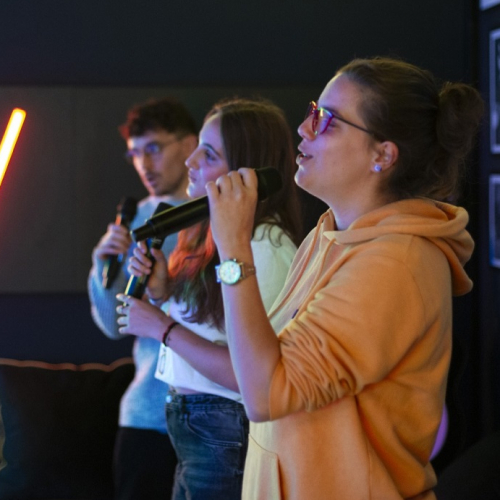 I-WAY : Des jeunes chantent dans l'espace karaoké