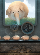 Expo Animalis Machina, Cococh Industry : Illustration, des cochons à la chaîne