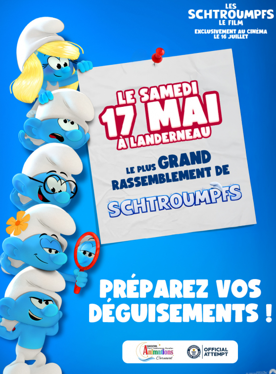 Tentative de record du monde de Schtroumpfs à Landerneau