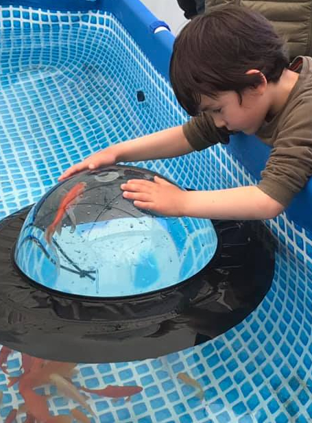 Enfants et poissons à la Maison de la Pêche et de la Nature