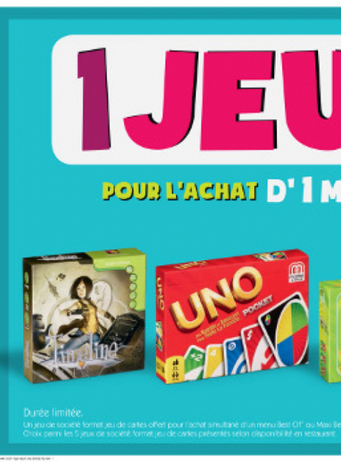 1 jeu de société offert avec le Happy Meal