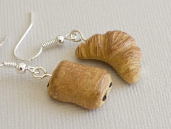 Boucles d'oreilles croissant et pain au chocolat