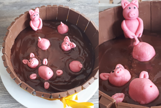 Gâteau cochon qui rit dans son jabouzzi