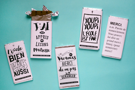 Tablettes de chocolat cadeau maitresse