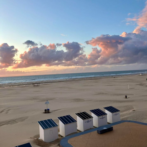 La plage d'Ostende : Coucher de soleil