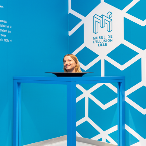 Le Musée de l'Illusion à Lille : Impression qu'une tête trône au milieu d'un plat, sur une table