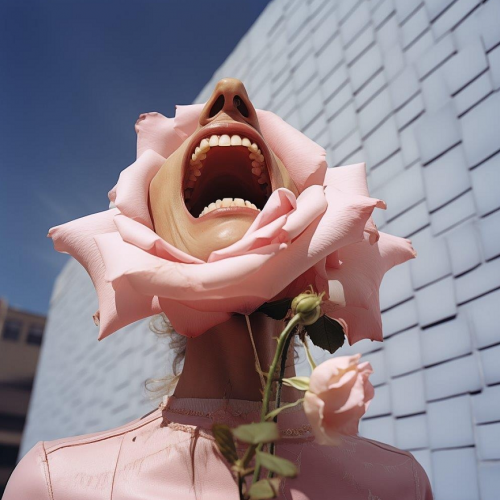 Affiche du festival Les Journées Poët Poët 2024 : une rose au visage humain la bouche grande ouverte