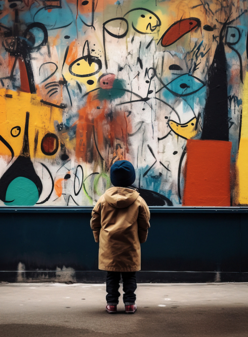 Enfant devant un street art