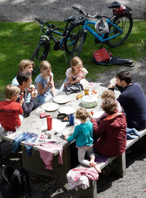 Une famille pique-nique