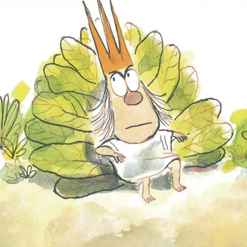 Le roi qui n'aimait pas la musique : un roi grognon sur son trône de feuilles