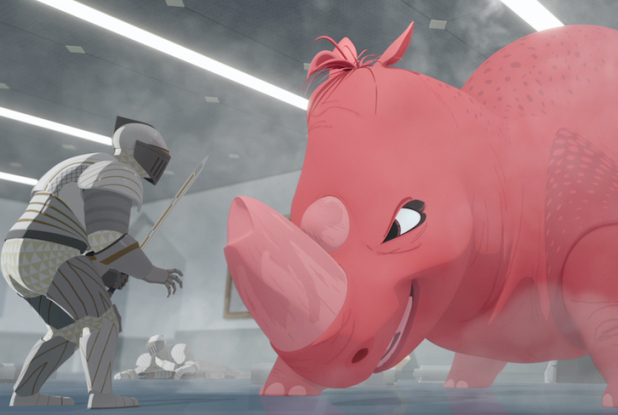 Nimona : chevalier face à un animal