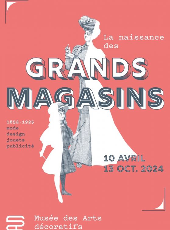 Expo La naissance des grands magasins. Mode, design, jouets, publicité, 1852-1925 : affiche rose