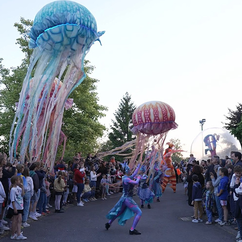 Fêtes de l'eau : Des méduses volantes et géantes au milieu de la foule