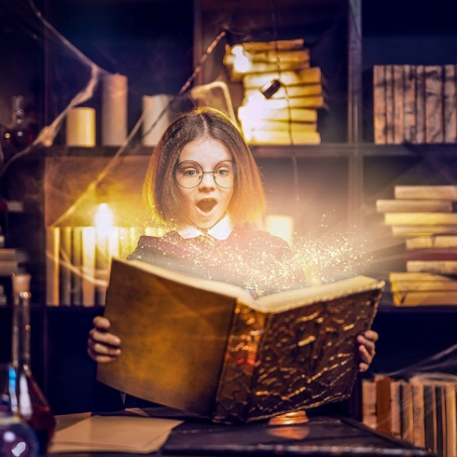 Adobe Stock - enfant dans bibliothèque mystèrieuse