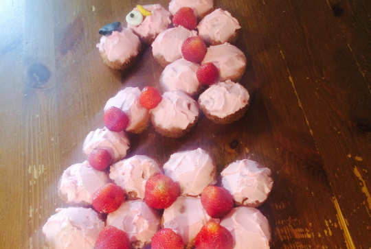 Flamand rose en cupcake